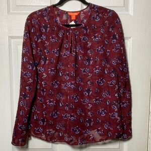 Joe Fresh S Small Maroon Floral Long Sleeve Blouse